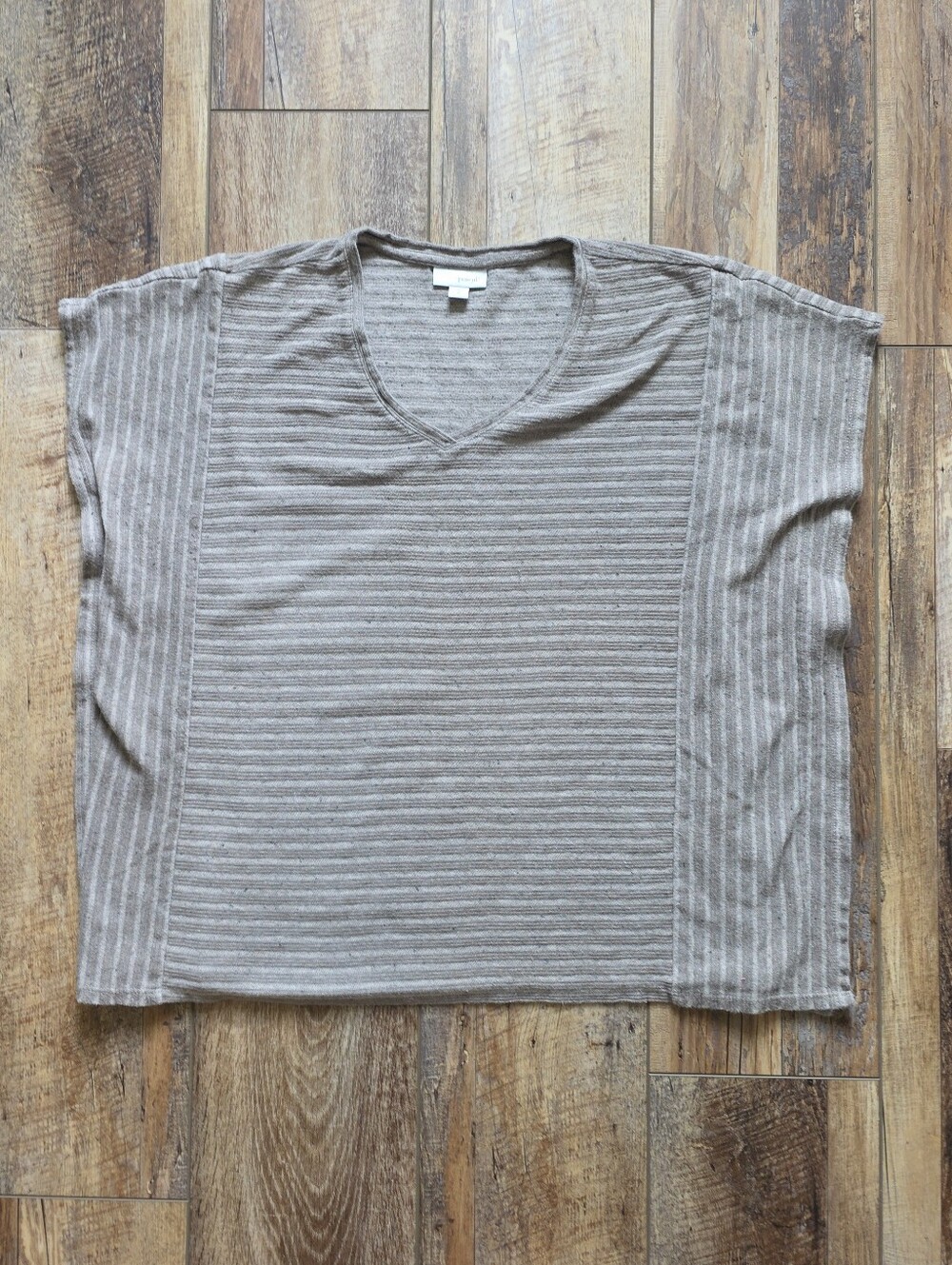 Pure Jill - Textured Stripe Boxy V-Neck Top - S - Taupe Grey Stripe